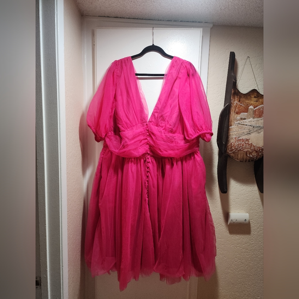 Eshakti Hot Pink Tulle Party Dress - NWOT - Size 26W - Knee Length